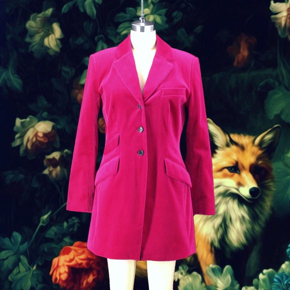 J. Peterman Jackets & Blazers - J Peterman Velvet Jacket Riding Coat Long 3 Button Equestrian Tailored Fuschia